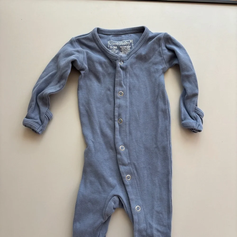 L'ovedbaby Slate‎ Blue Snap Up Footed Pajamas Size 0-3M Gender Neutral Cottage